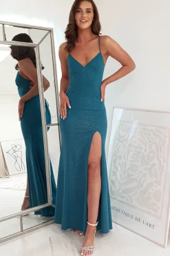 Sale Saraid Glitter Gown | Teal Lange Kleider|Maxikleider