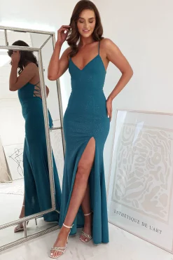 Sale Saraid Glitter Gown | Teal Lange Kleider|Maxikleider