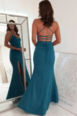 Sale Saraid Glitter Gown | Teal Lange Kleider|Maxikleider