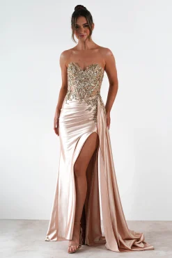 Hot Saraya Bodycon Embellished Gown | Gold Sommerkleider|Sommerkleider