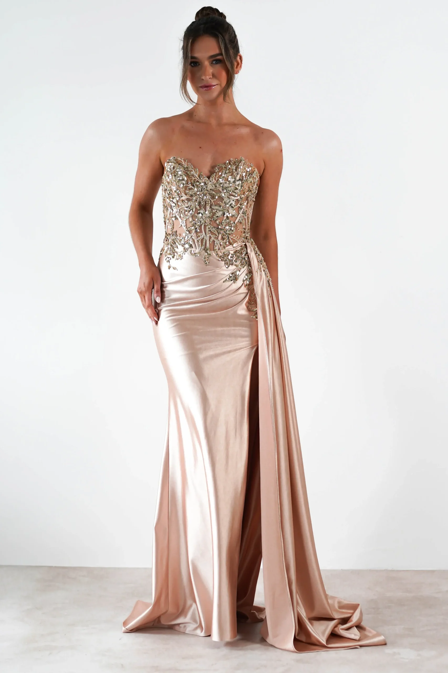 Hot Saraya Bodycon Embellished Gown | Gold Sommerkleider|Sommerkleider