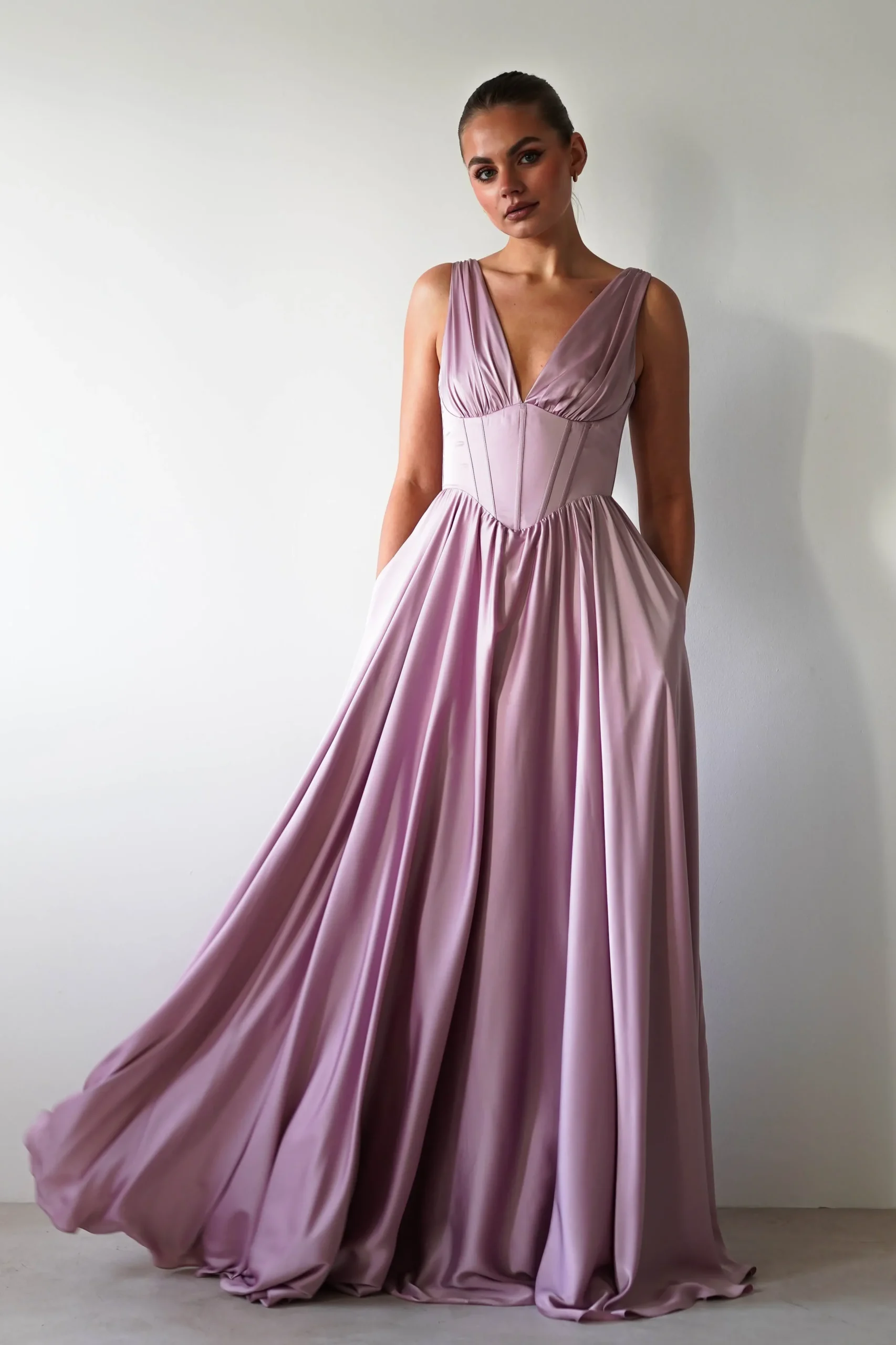 Fashion Scarlette Soft Satin Maxi Gown | Mauve Lange Kleider|Maxikleider