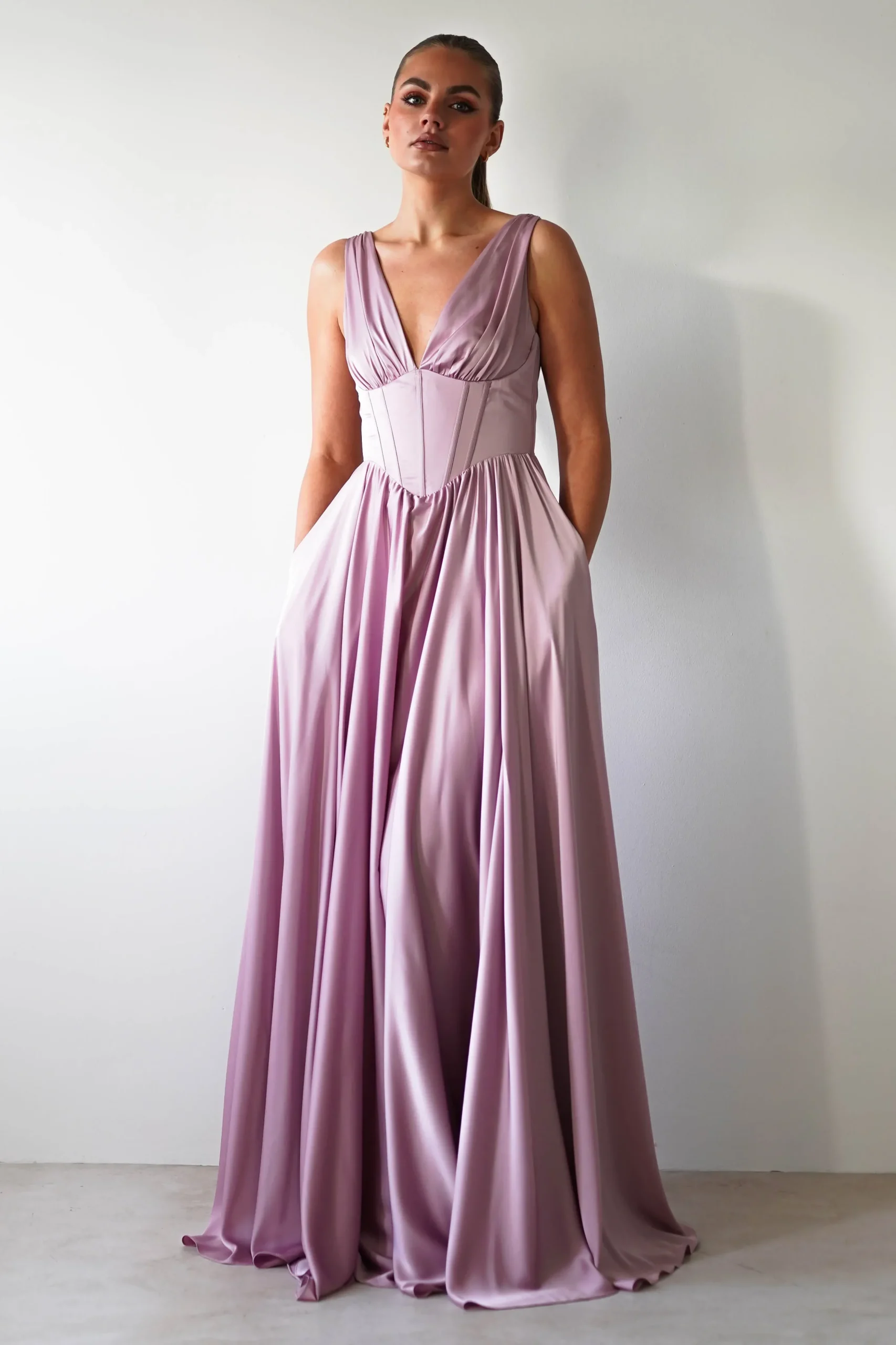 Fashion Scarlette Soft Satin Maxi Gown | Mauve Lange Kleider|Maxikleider