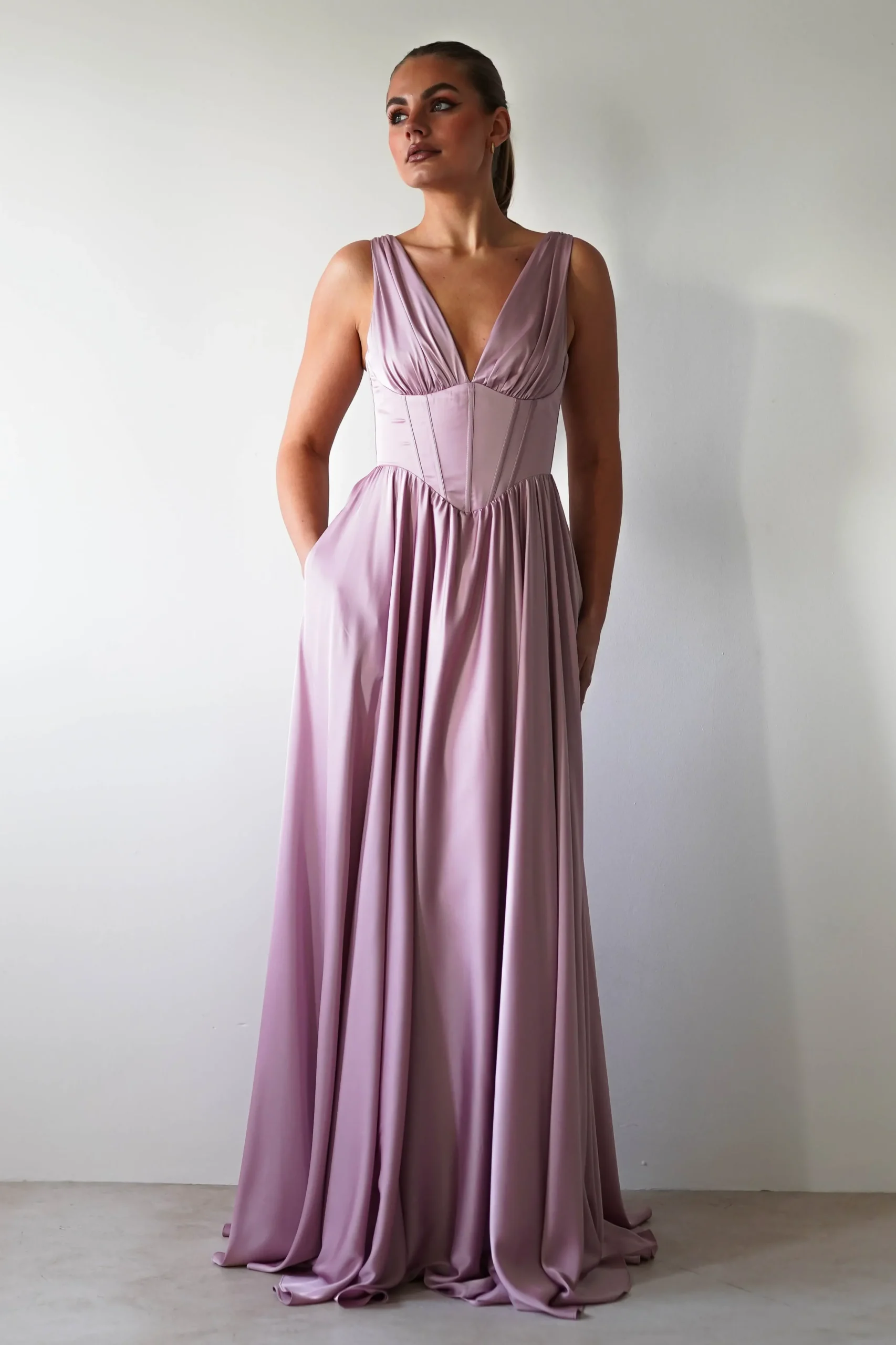 Fashion Scarlette Soft Satin Maxi Gown | Mauve Lange Kleider|Maxikleider