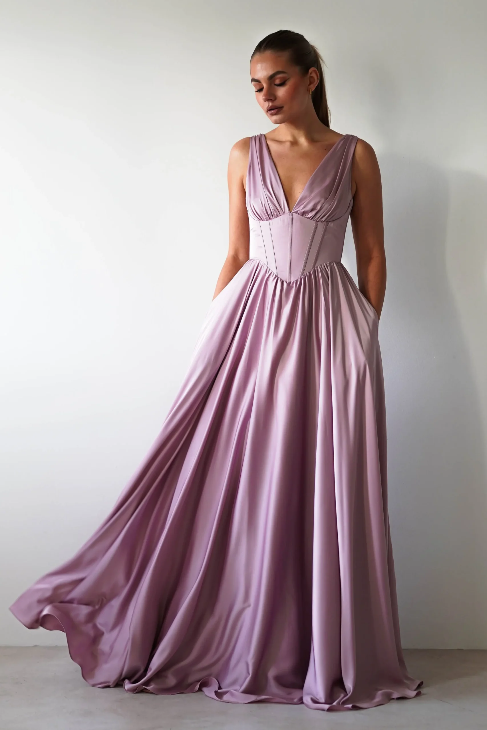 Fashion Scarlette Soft Satin Maxi Gown | Mauve Lange Kleider|Maxikleider
