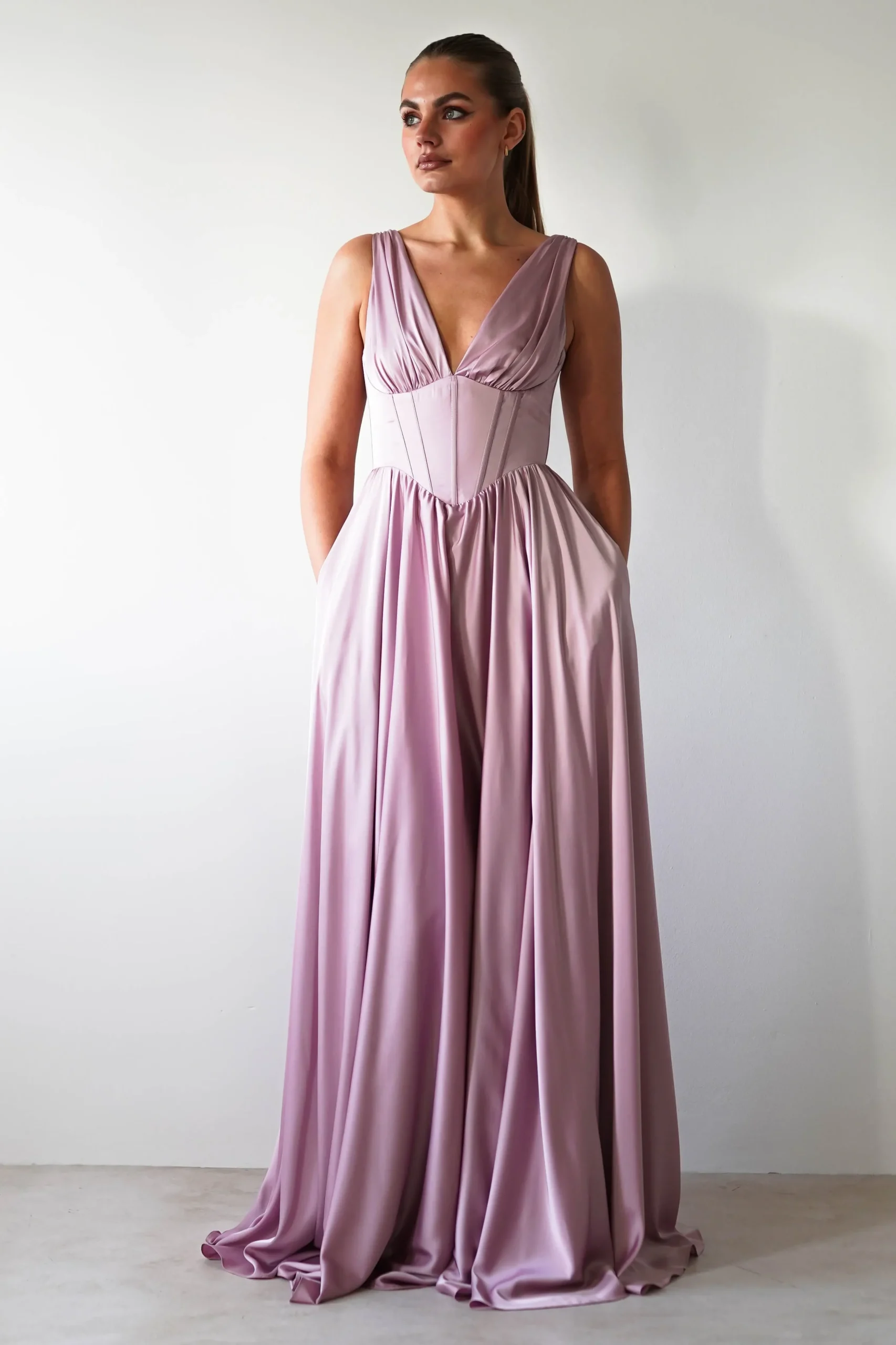 Fashion Scarlette Soft Satin Maxi Gown | Mauve Lange Kleider|Maxikleider