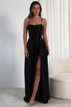 Clearance Shantal Satin Gown | Black Sommerkleider|Sommerkleider