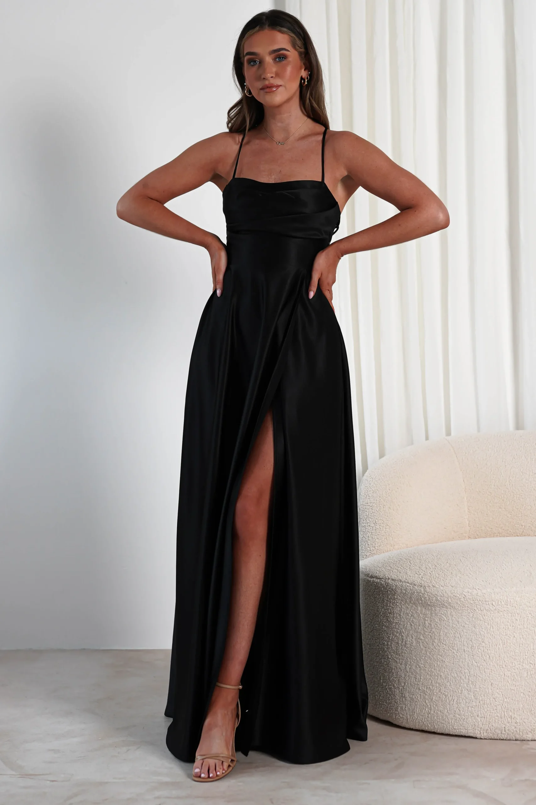 Clearance Shantal Satin Gown | Black Sommerkleider|Sommerkleider