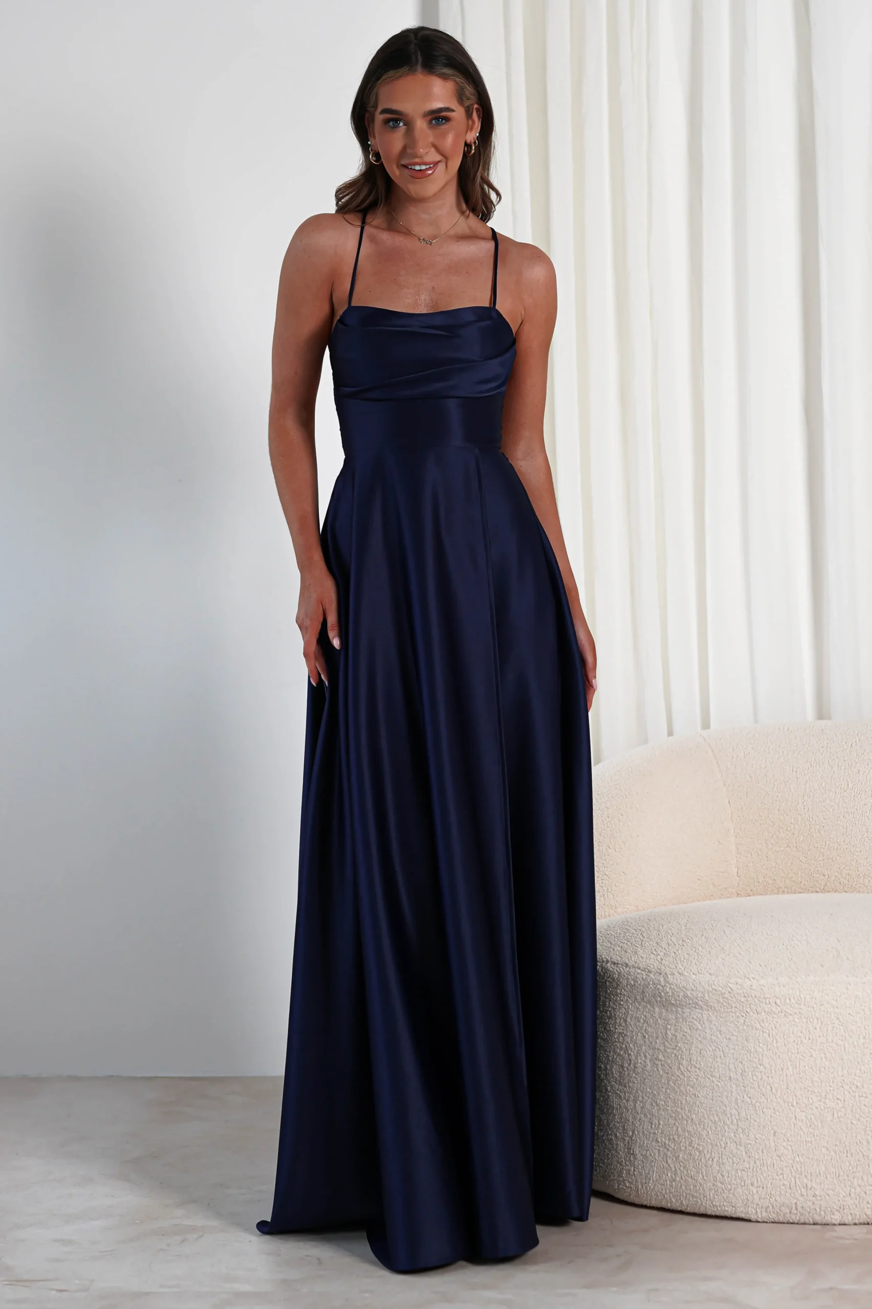 Hot Shantal Satin Gown | Navy Sommerkleider|Sommerkleider