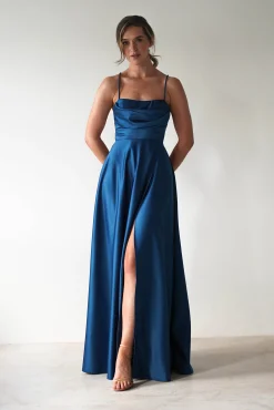 Best Shantal Satin Gown | Ocean Teal Blue Ballkleider|Ballkleider