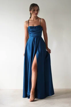 Best Shantal Satin Gown | Ocean Teal Blue Ballkleider|Ballkleider