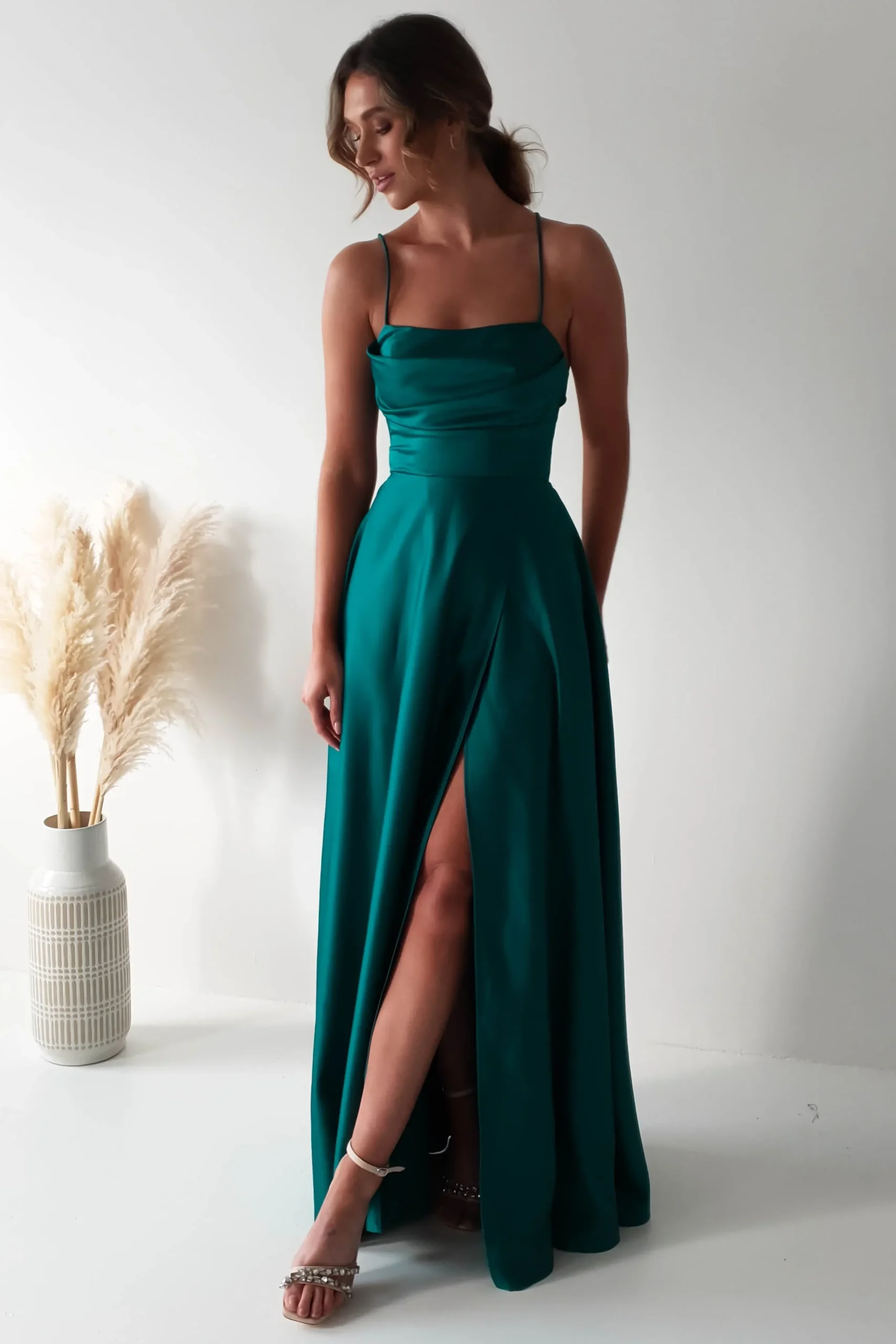 Fashion Shantal Satin Gown | Teal Green Sommerkleider|Sommerkleider