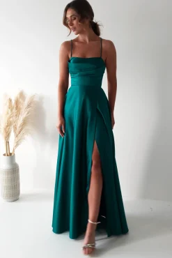 Fashion Shantal Satin Gown | Teal Green Sommerkleider|Sommerkleider