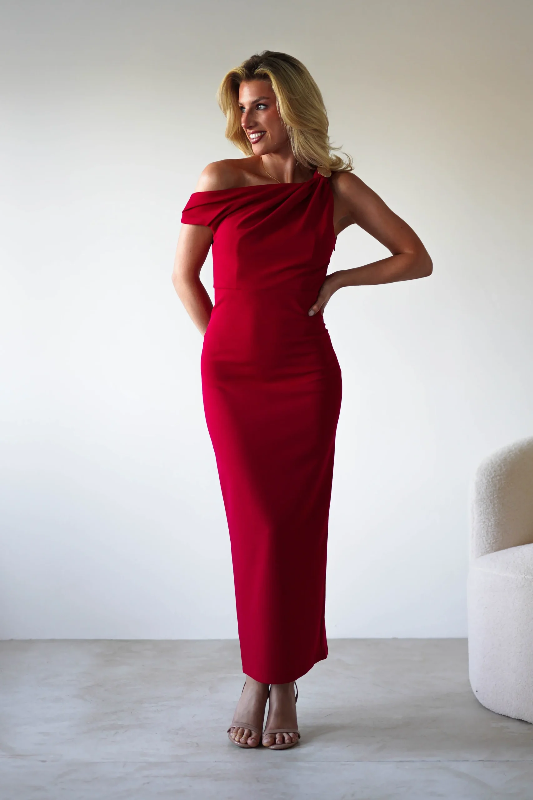 Clearance Shayna Off The Shouler Midaxi | Red Lange Kleider|Maxikleider