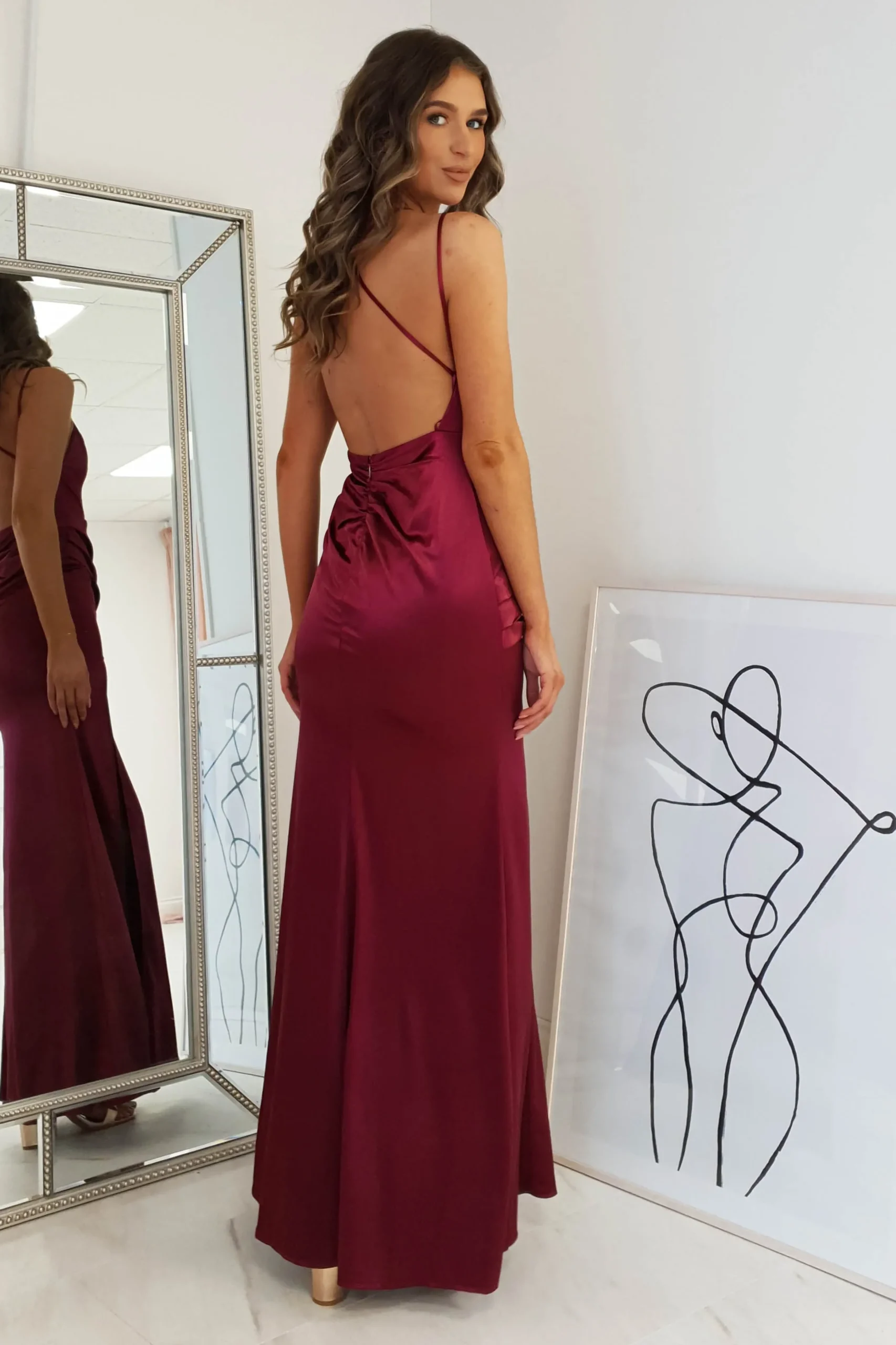 Fashion Simone Satin Gown | Burgundy Sommerkleider|Sommerkleider