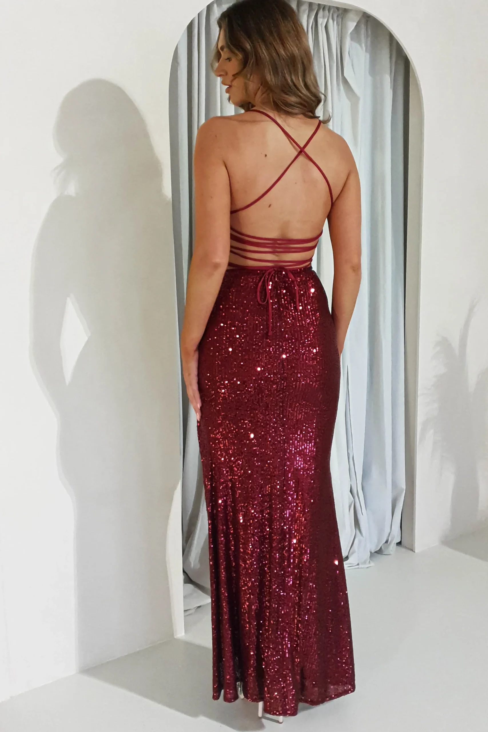 Online Sorella Bodycon Sequin Gown | Dark Red Sommerkleider|Sommerkleider