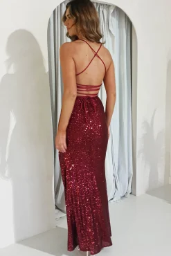 Online Sorella Bodycon Sequin Gown | Dark Red Sommerkleider|Sommerkleider