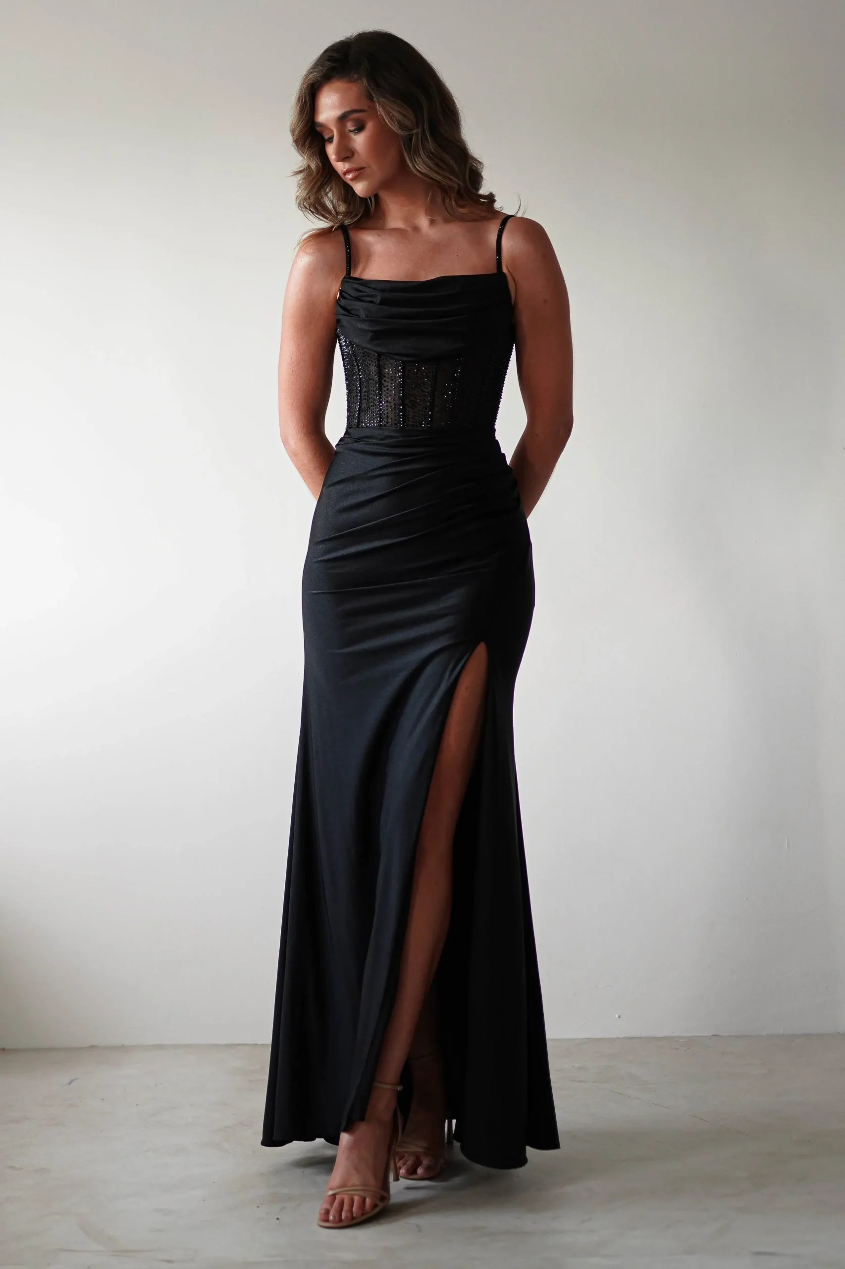 Online Stefani Rhinestone Bodice Gown | Black Sommerkleider|Sommerkleider