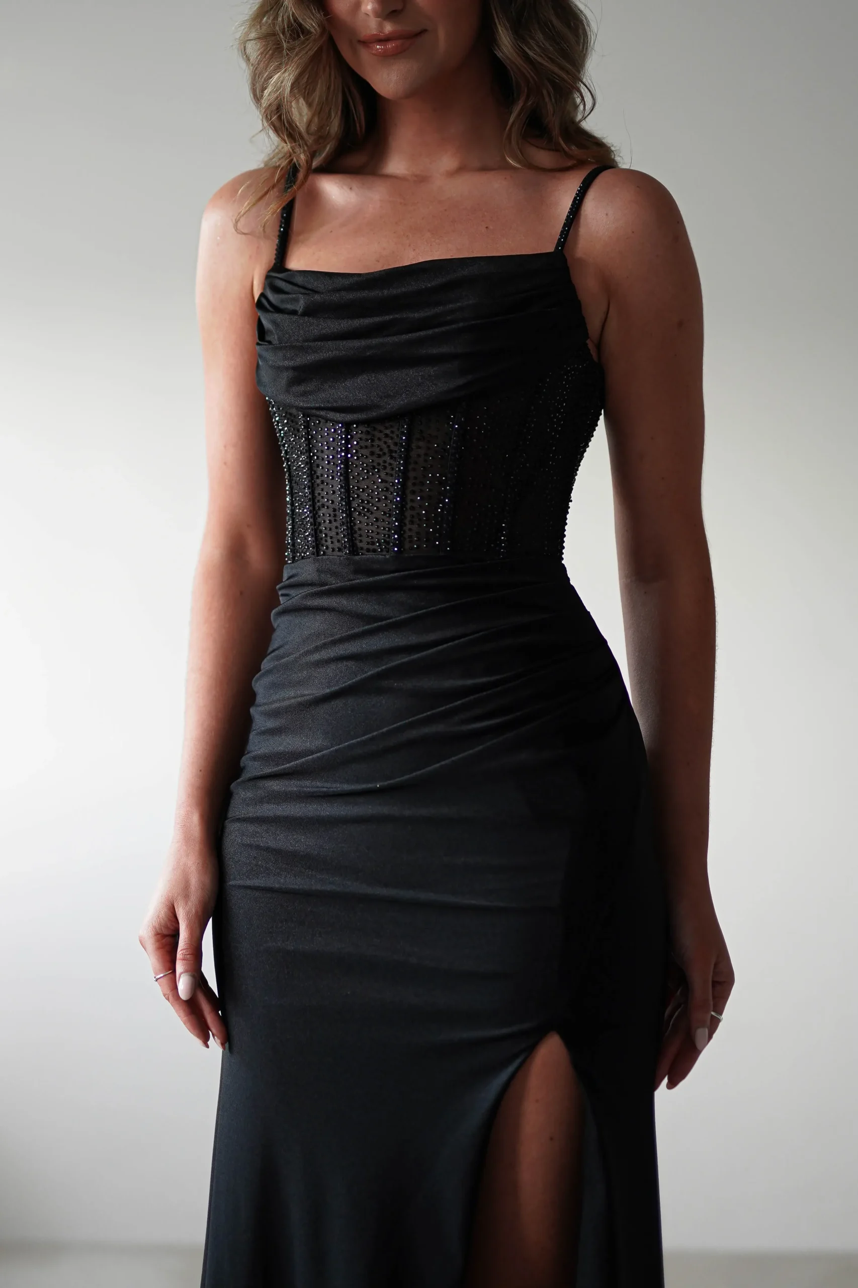 Online Stefani Rhinestone Bodice Gown | Black Sommerkleider|Sommerkleider