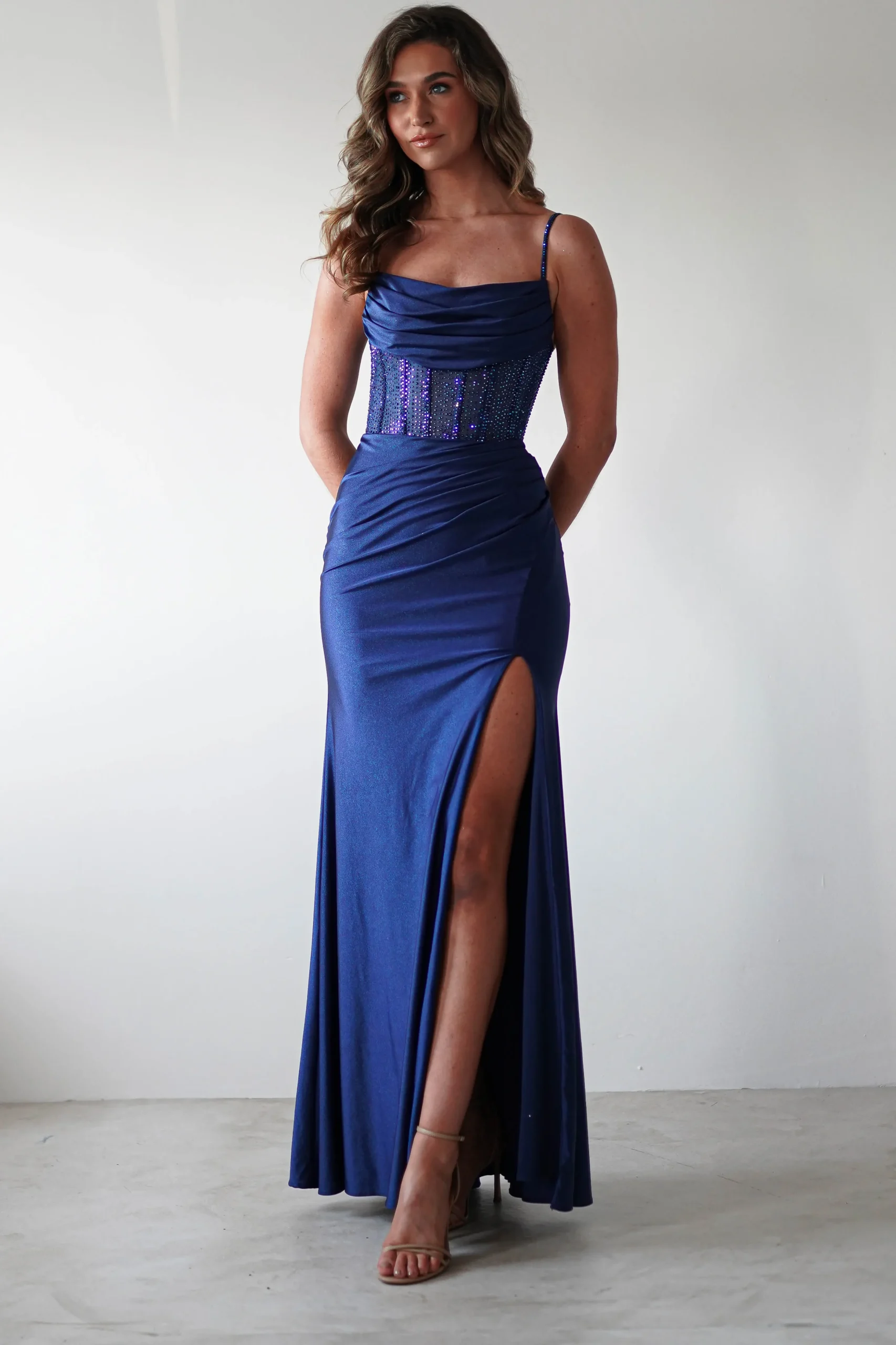 Hot Stefani Rhinestone Bodice Gown | Navy Sommerkleider|Sommerkleider