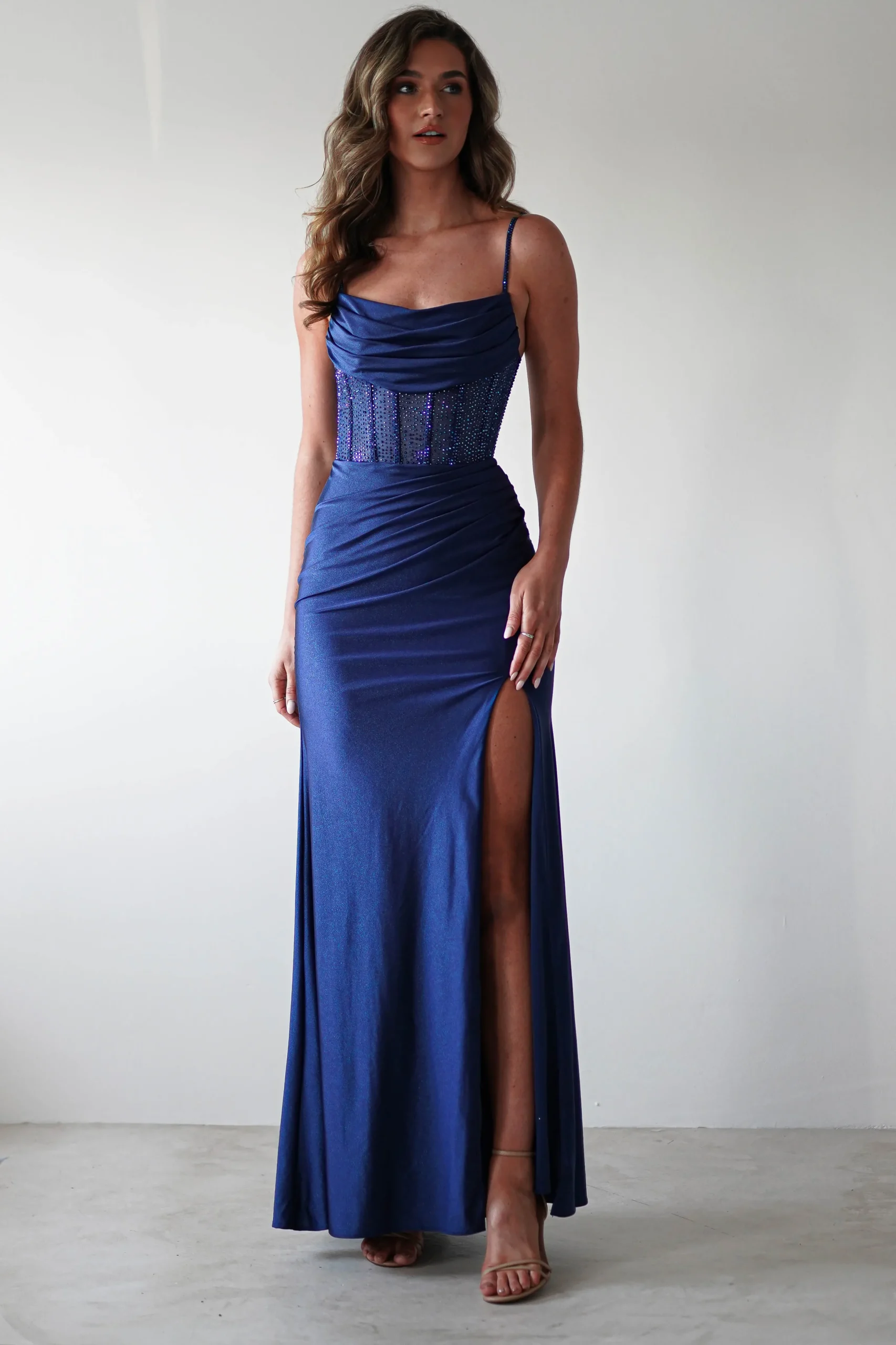 Hot Stefani Rhinestone Bodice Gown | Navy Sommerkleider|Sommerkleider