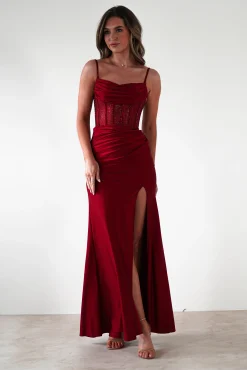 Online Stefani Rhinestone Bodice Gown | Burgundy Sommerkleider|Sommerkleider
