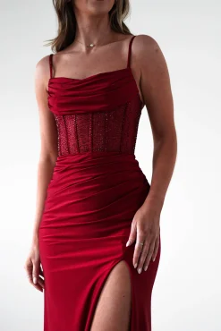 Online Stefani Rhinestone Bodice Gown | Burgundy Sommerkleider|Sommerkleider