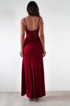 Online Stefani Rhinestone Bodice Gown | Burgundy Sommerkleider|Sommerkleider