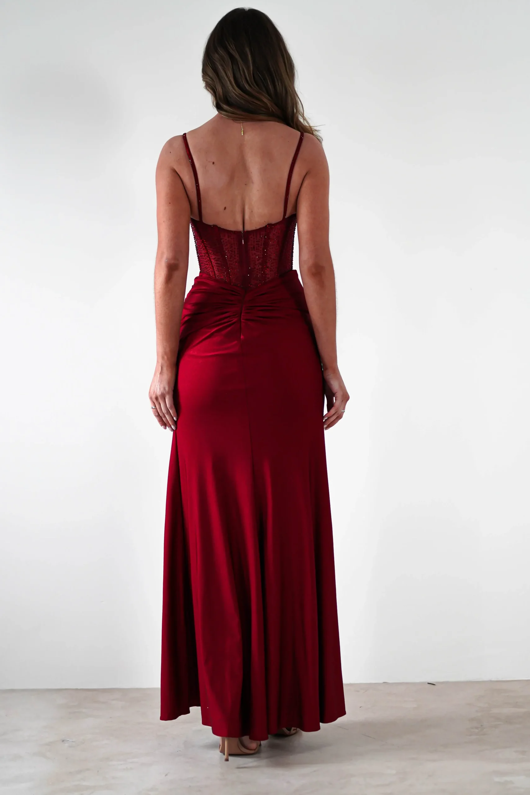 Online Stefani Rhinestone Bodice Gown | Burgundy Sommerkleider|Sommerkleider