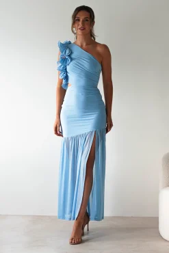 Best Stephanie Mesh Ruffle Maxi Dress | Blue Lange Kleider|Maxikleider