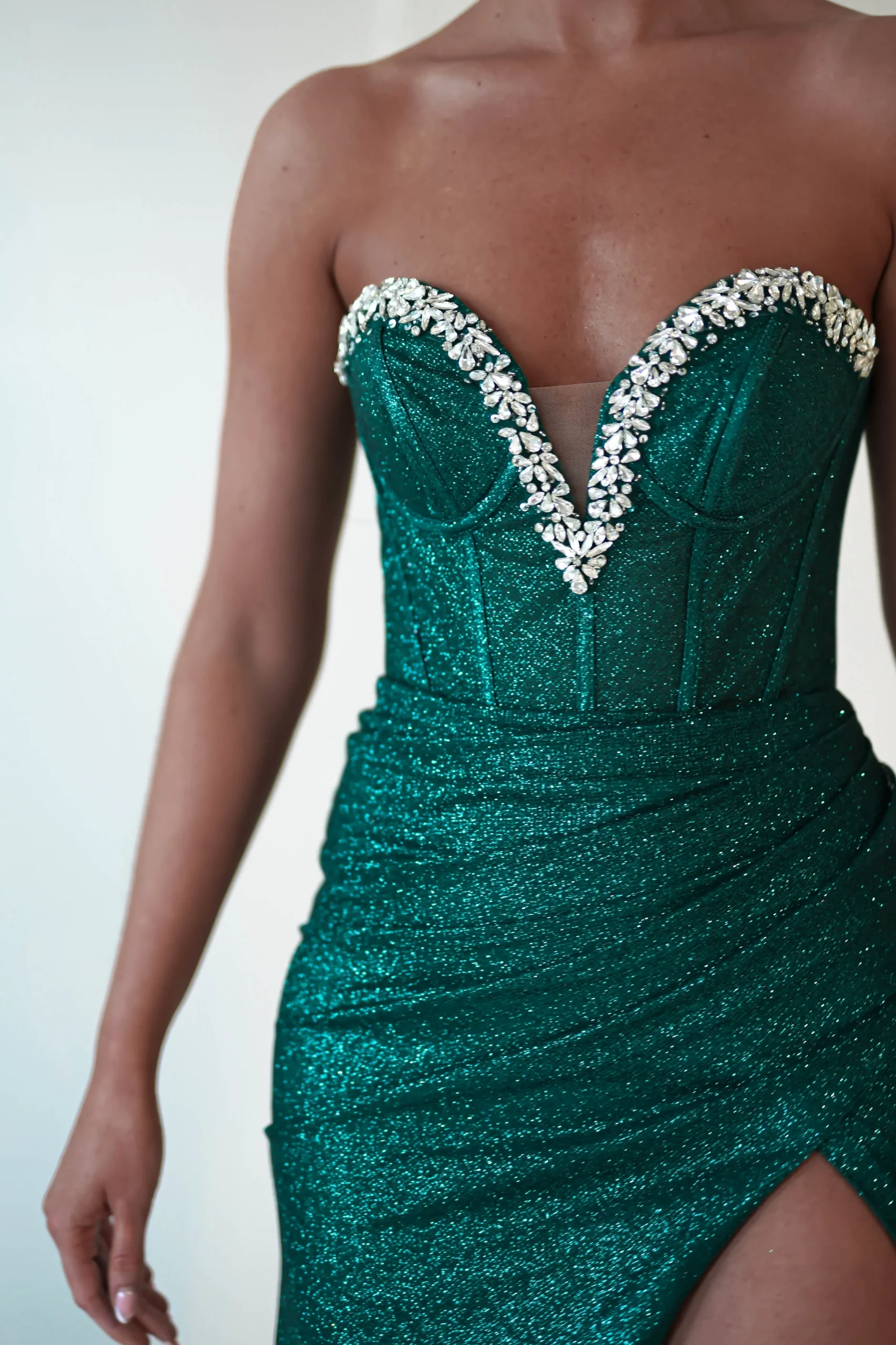 New Stephanie Strapless Glitter Gown | Emerald Green Sommerkleider|Sommerkleider
