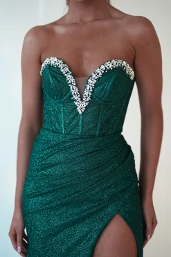New Stephanie Strapless Glitter Gown | Emerald Green Sommerkleider|Sommerkleider