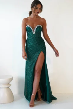 New Stephanie Strapless Glitter Gown | Emerald Green Sommerkleider|Sommerkleider