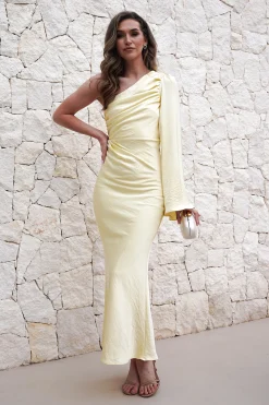 Fashion Sylvana Silky Maxi Dress | Yellow Lange Kleider|Maxikleider