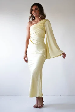 Fashion Sylvana Silky Maxi Dress | Yellow Lange Kleider|Maxikleider