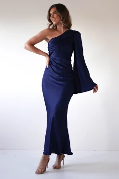 Outlet Sylvana Silky Maxi Dress | Navy Lange Kleider|Maxikleider