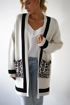 New Tadriah Leopard Print Detail Cardigan Strickwaren|Pullover Und Strickjacken