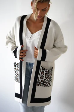 New Tadriah Leopard Print Detail Cardigan Strickwaren|Pullover Und Strickjacken