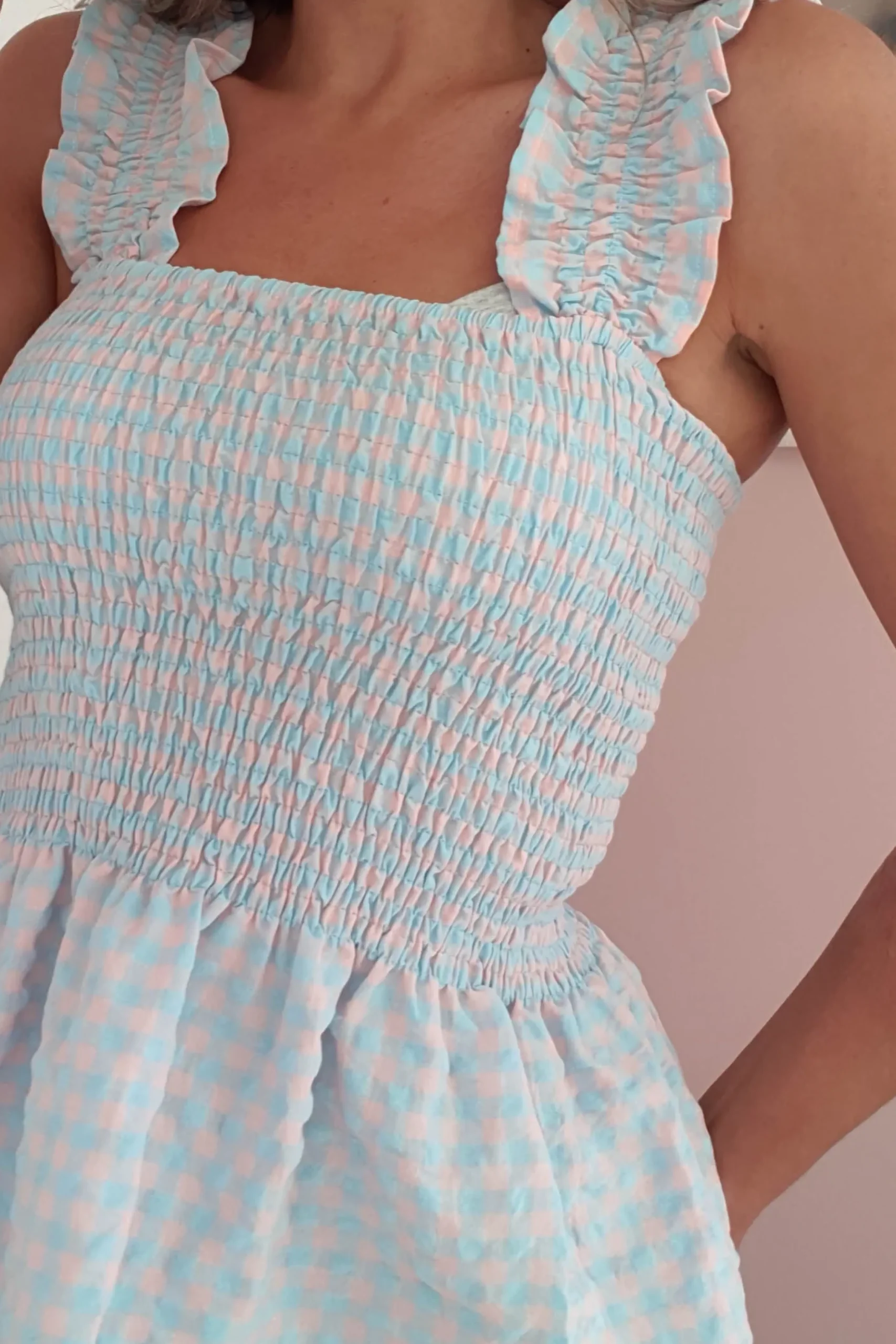 Fashion Tammy Gingham Peplum Top Kleider In Minilänge|Minikleider