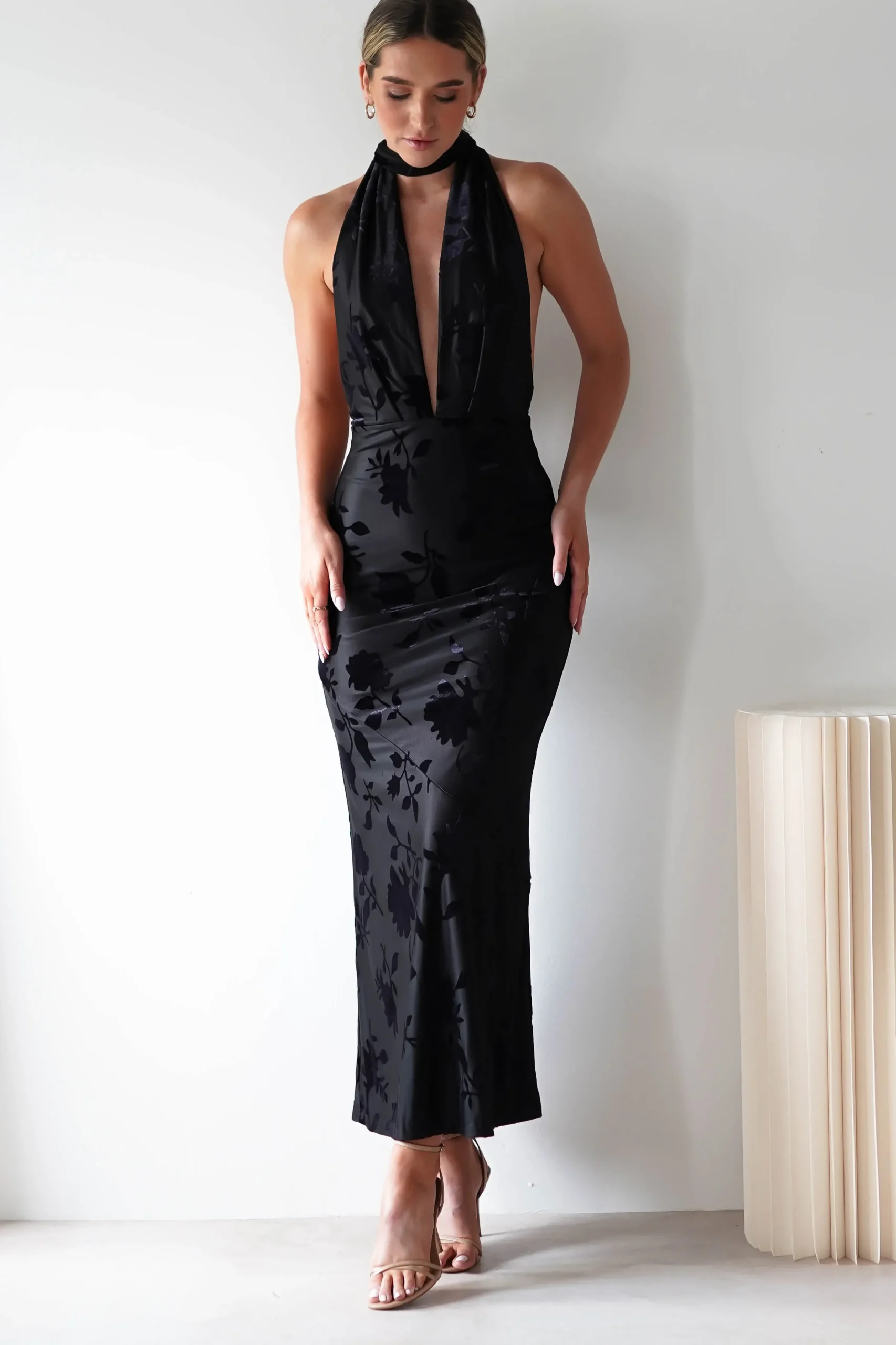 Sale Tara Floral Jacquard Maxi Dress | Black Lange Kleider|Maxikleider