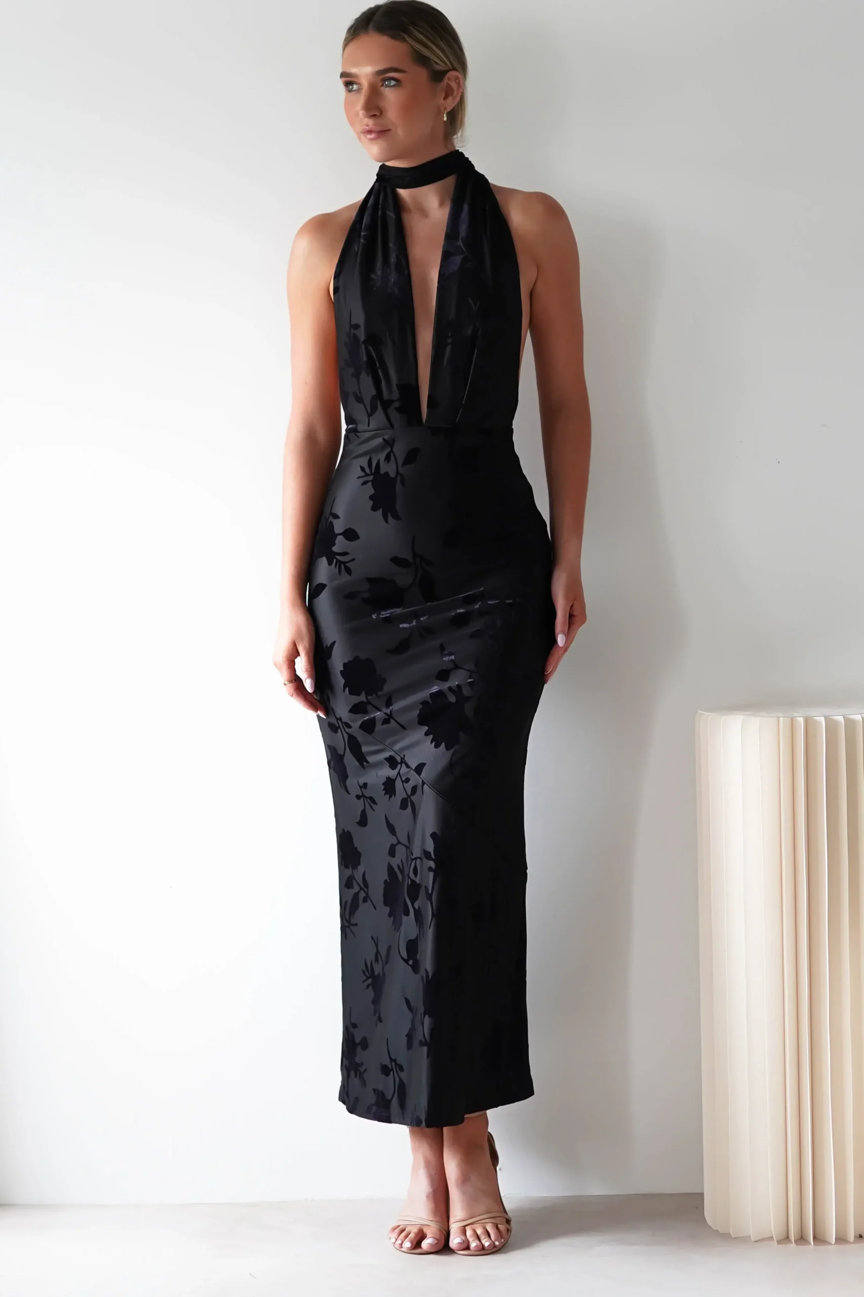 Sale Tara Floral Jacquard Maxi Dress | Black Lange Kleider|Maxikleider