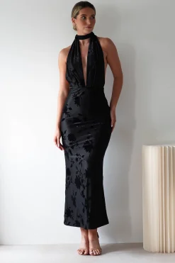 Sale Tara Floral Jacquard Maxi Dress | Black Lange Kleider|Maxikleider