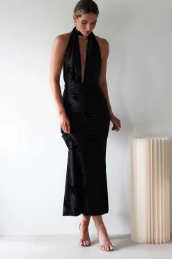 Sale Tara Floral Jacquard Maxi Dress | Black Lange Kleider|Maxikleider