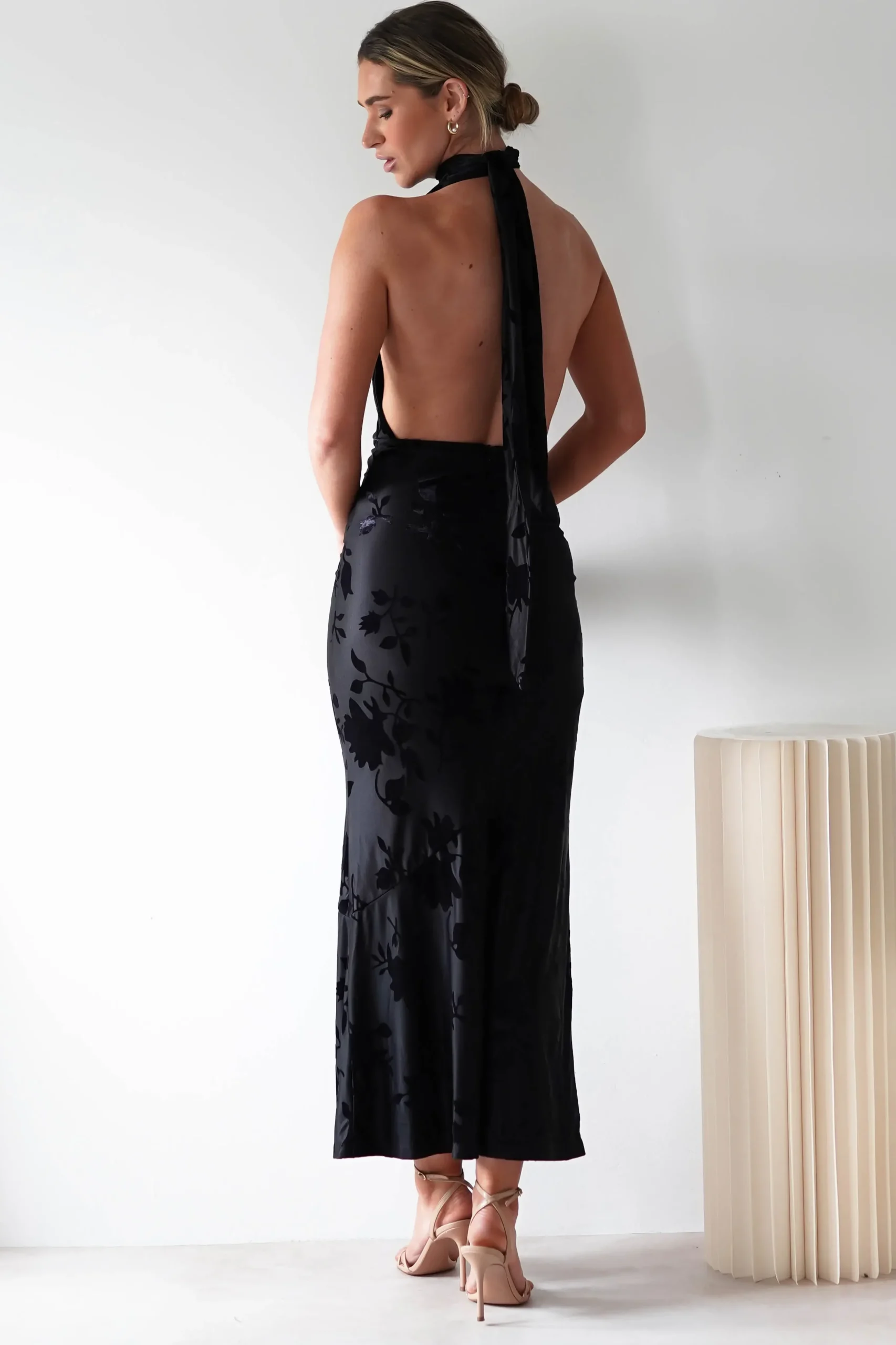 Sale Tara Floral Jacquard Maxi Dress | Black Lange Kleider|Maxikleider