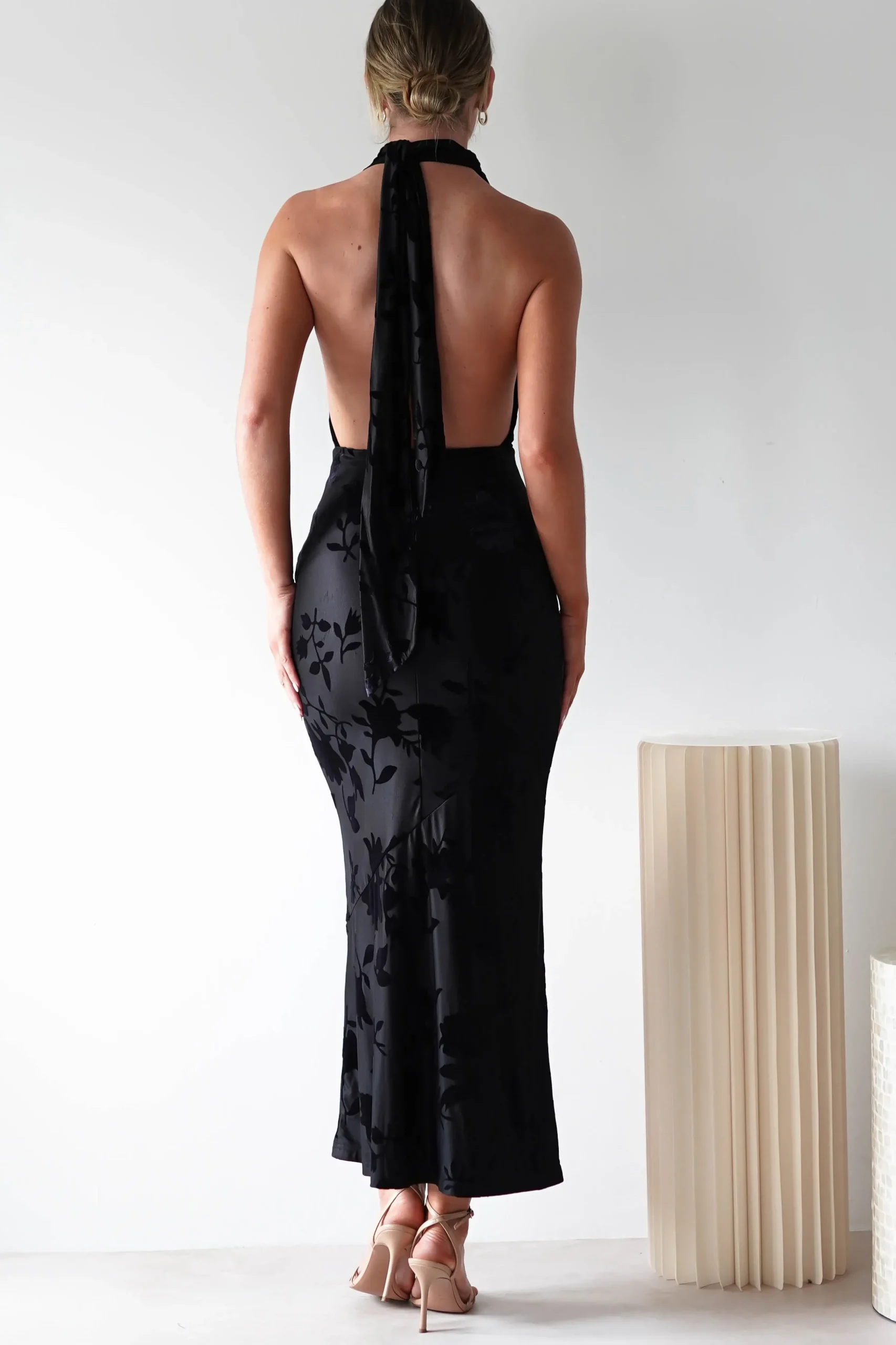Sale Tara Floral Jacquard Maxi Dress | Black Lange Kleider|Maxikleider
