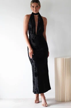 Sale Tara Floral Jacquard Maxi Dress | Black Lange Kleider|Maxikleider
