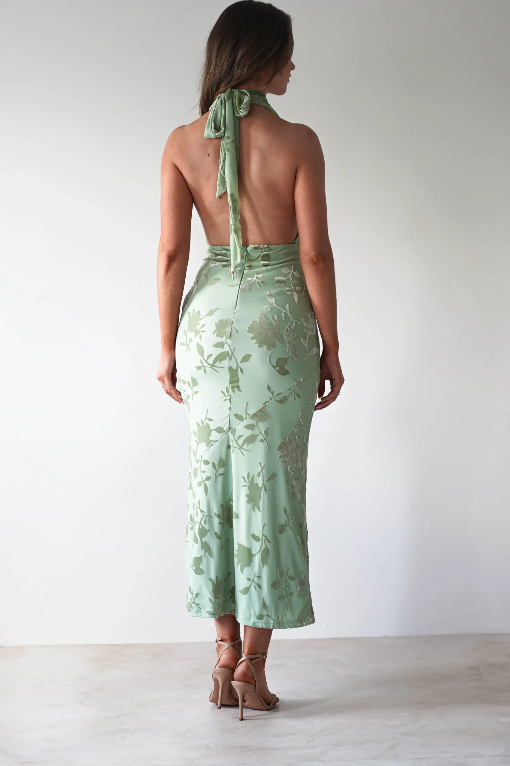 Fashion Tara Floral Jacquard Maxi Dress | Light Green Mittellange Kleider|Midi-kleider