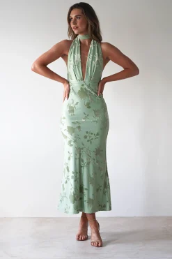 Fashion Tara Floral Jacquard Maxi Dress | Light Green Mittellange Kleider|Midi-kleider