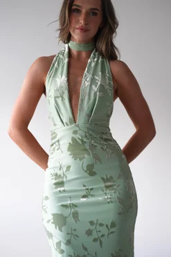 Fashion Tara Floral Jacquard Maxi Dress | Light Green Mittellange Kleider|Midi-kleider