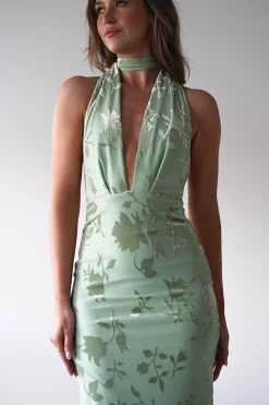 Fashion Tara Floral Jacquard Maxi Dress | Light Green Mittellange Kleider|Midi-kleider
